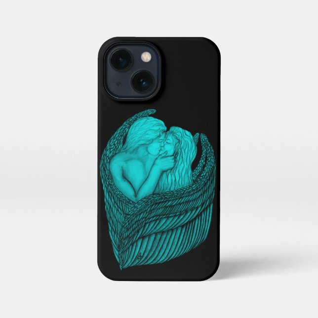Angels Kissing , black and green Design iPhone Case (Back)