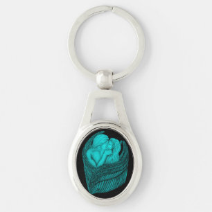 Angels Kissing , black and green Design Keychain