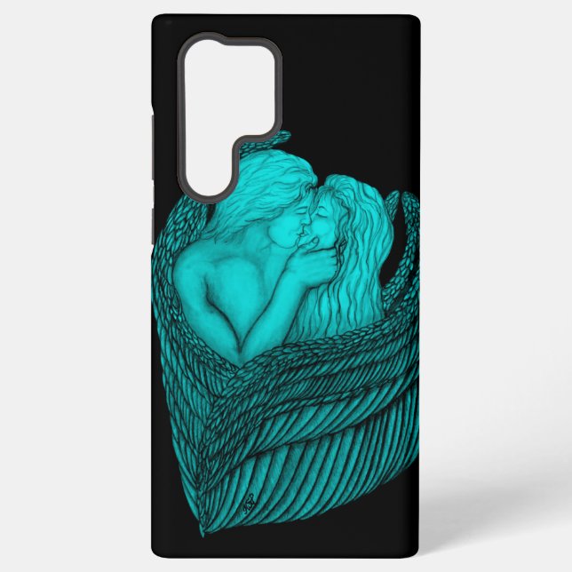 Angels Kissing , black and green Design Samsung Galaxy S22 Ultra Case (Back)