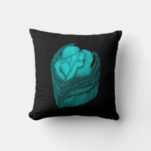 Angels Kissing , black and green Design Throw Pillow
