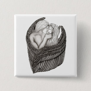 Angels Kissing , black and white Design 2 Inch Square Button