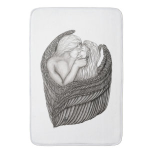 Angels Kissing , black and white Design Bath Mat
