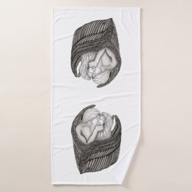 Angels Kissing , black and white Design Bath Towel (Bath Towel)