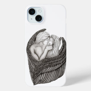 Angels Kissing , black and white Design iPhone 15 Mini Case