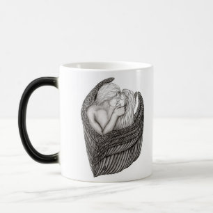 Angels Kissing , black and white Design Magic Mug