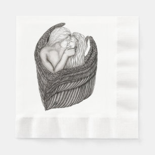 Angels Kissing , black and white Design Napkin