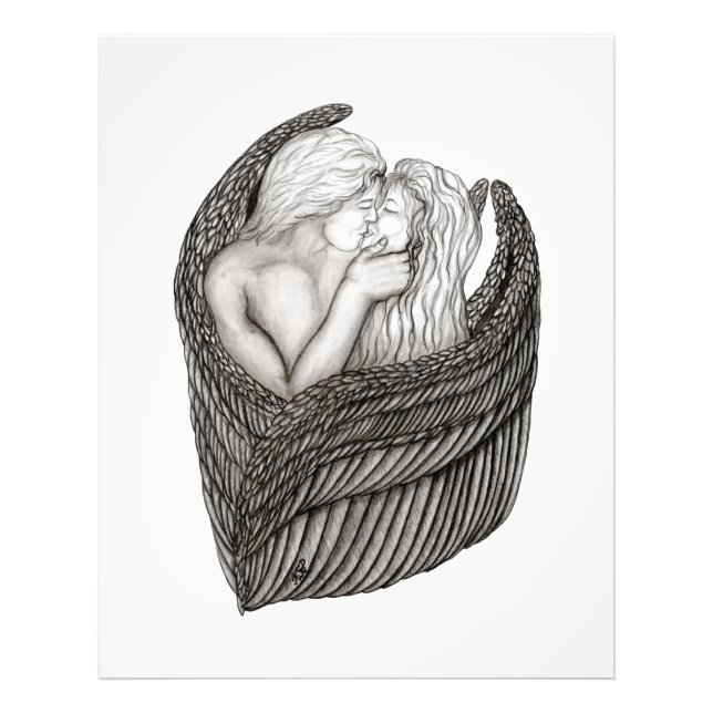 Angels Kissing , black and white Design Photo Print (Front)