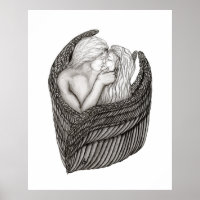 Angels Kissing , black and white Design