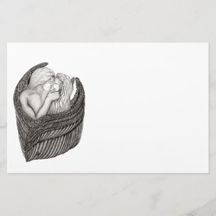 Angels Kissing , black and white Design Stationery
