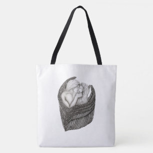 Angels Kissing , black and white Design Tote Bag