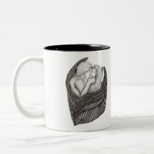 Angels Kissing , black and white Design Two-Tone Coffee Mug