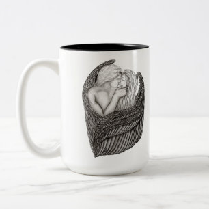 Angels Kissing , black and white Design Two-Tone Coffee Mug