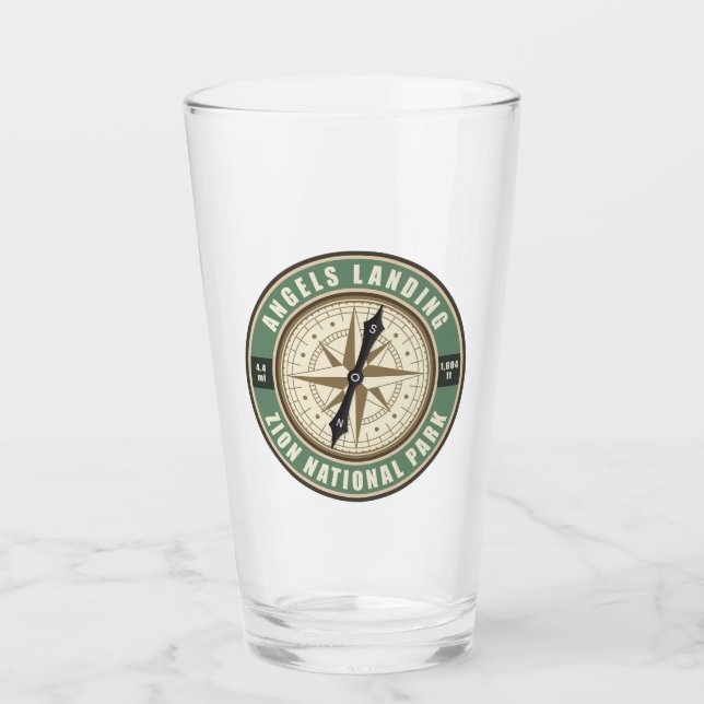 Angels Landing Trail Utah Compass Hiking Badge Glass (Front)