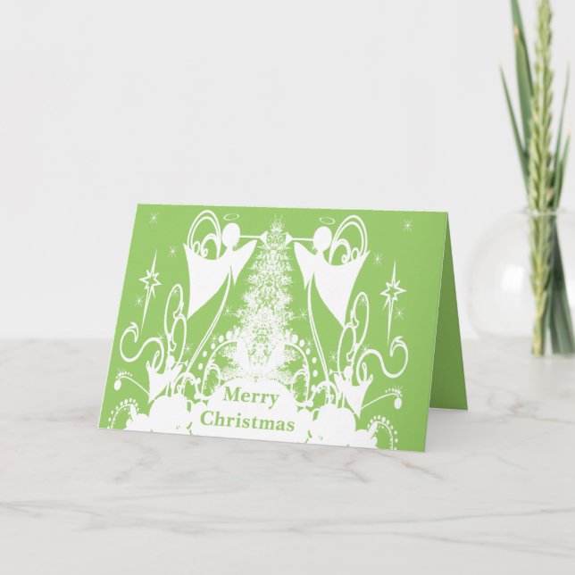Angels on Green Holiday Card (Front)