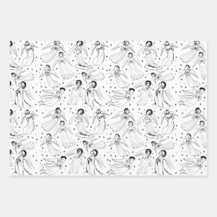 angels pattern wrapping paper sheet