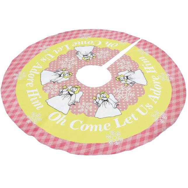 Angels Pink Yellow Let Us Adore Him Tree Skirt (Angled)
