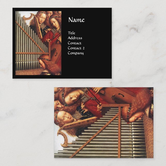 ANGELS PLAYING MUSIC Organ Harp Viola Business Card (Front/Back)