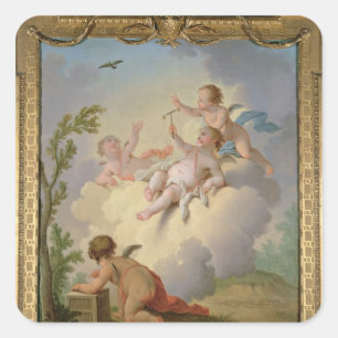 Angels Playing with a Bird in a Landscape Square Sticker