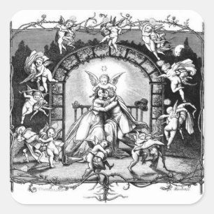 Angels Playng Around Valentine Couple Square Sticker