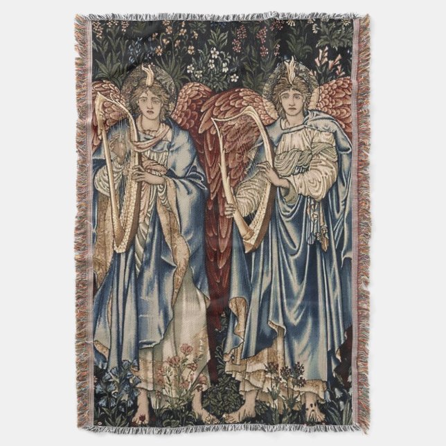 “Angels Praising” by Edward Burne-Jones Throw Blanket (Front Vertical)