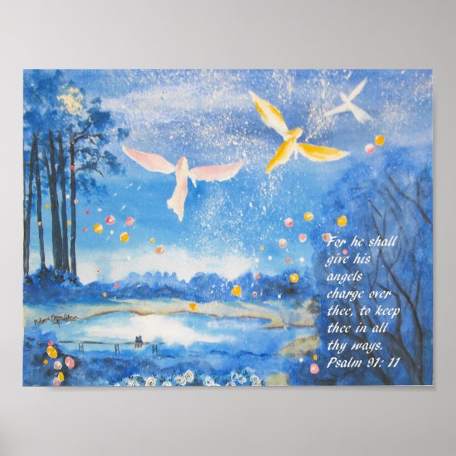 Angels Psalm 91 Watercolor Poster (Front)