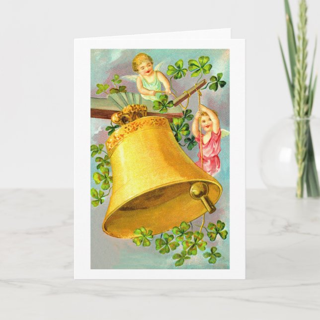 Angels ringing a bell holiday card (Front)