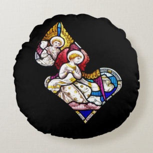 ANGELS STAINED GLASS WINDOW ROUND PILLOW