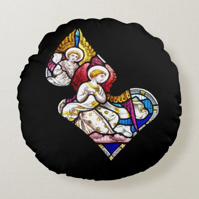 ANGELS STAINED GLASS WINDOW ROUND PILLOW (Front)