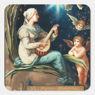 Angels, Stars, Women, the Moon Christmas Religious Square Sticker