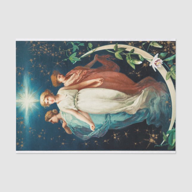 Angels, Stars, Women, the Moon Christmas Religious Tissue Paper (Front)