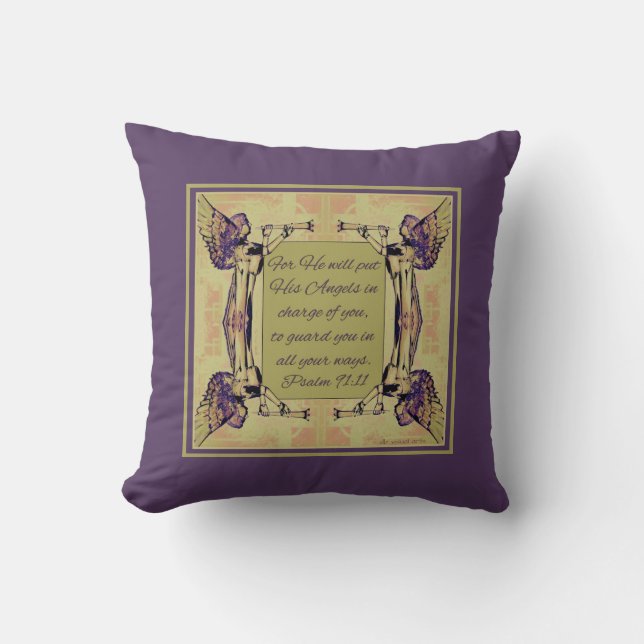 Angels to watch over you Purple Green Fall Colours Throw Pillow (Front)