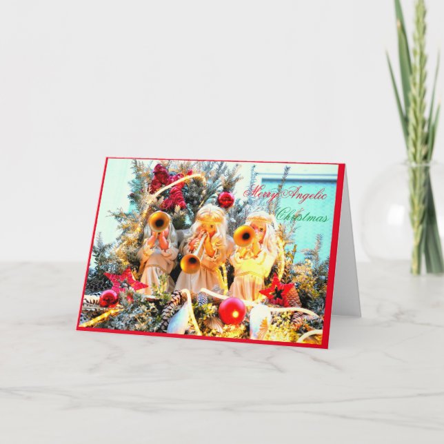 Angels trumpeting Merry Christmas Holiday Card (Front)