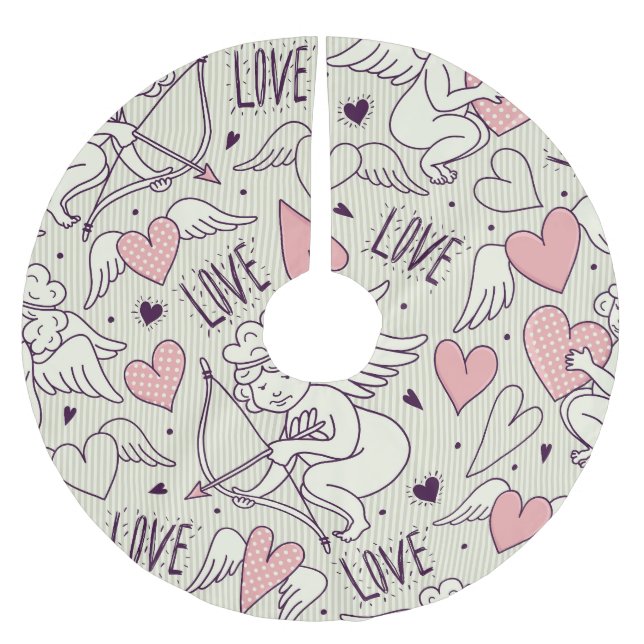 Angels, Valentine's Day, love pattern. Brushed Polyester Tree Skirt (Front)