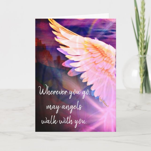 Angels Walk With You Guardian Angel Pink Wing Card (Front)