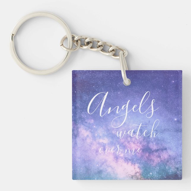 Angels Watch Over Me beautiful Blessing Stardust Keychain (Front)