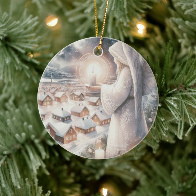 Angels watch over you nordic style Christmas  Ceramic Ornament (Tree)