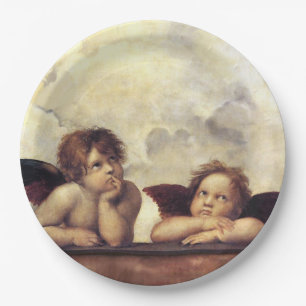 ANGELS / Winged Cherubs ,Clouds Raffaello Sanzio Paper Plate