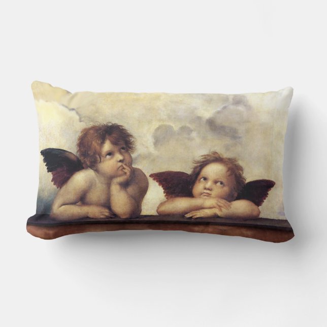 ANGELS / Winged Cherubs ,Clouds Raffaello Sanzio T Lumbar Pillow (Front)