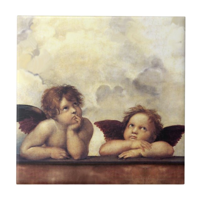 ANGELS /Winged Cherubs, Clouds,Raffaello Sanzio Tile (Front)