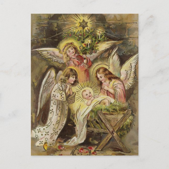 Angels with Baby Jesus | Vintage Christmas Postcard (Front)