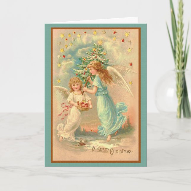 Angels with Christmas Tree Holiday Card (Front)