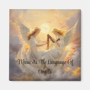 Angels With Harp Square Magnet
