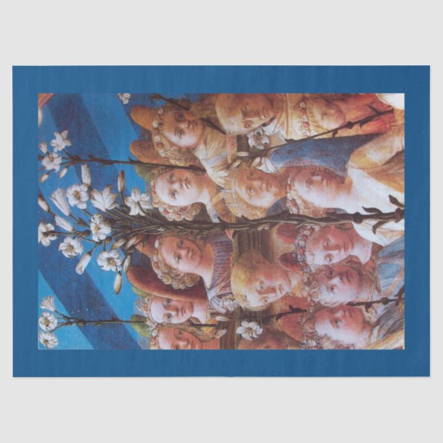 ANGELS WITH WHITE LILIES Blue Christmas Tissue Paper (Front)