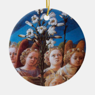 ANGELS WITH WHITE LILIES CERAMIC ORNAMENT