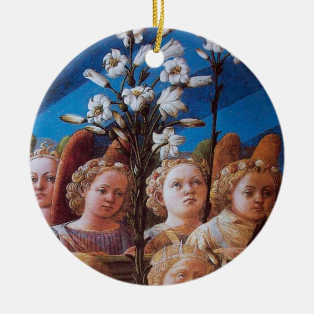 ANGELS WITH WHITE LILIES CERAMIC ORNAMENT (Front)