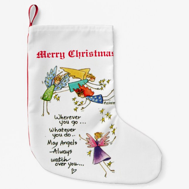 Angels With You at Christmas Watercolor Art Small Christmas Stocking (Front)
