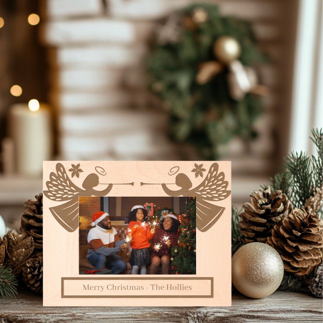 Angels Wooden Etched Frames (Christmas Angels Laser Etched wood Frame)