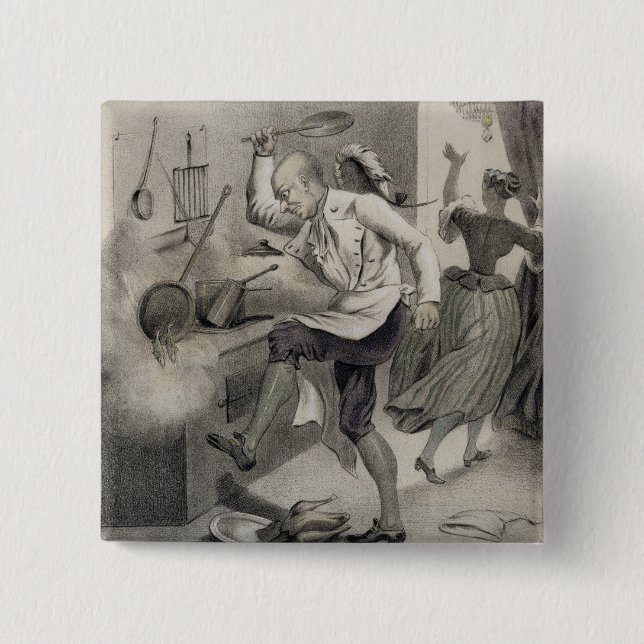 Anger in the Kitchen, from a series of prints depi 2 Inch Square Button (Front)
