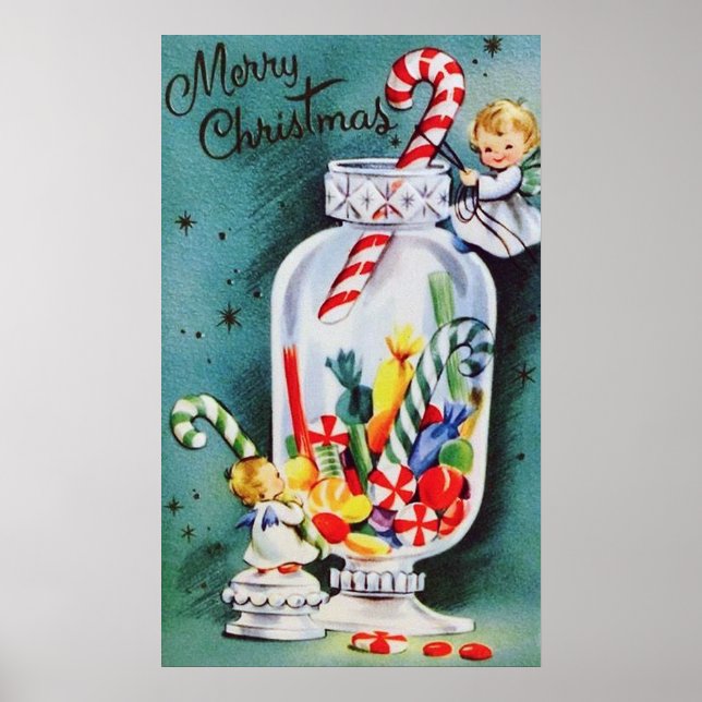 Anges de Noël rétro vintage et affiche de bonbons (Devant)