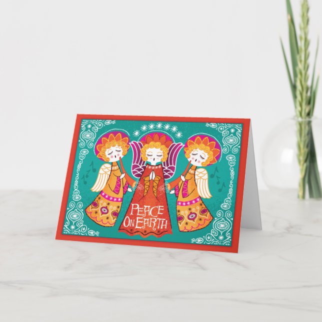Anges illustrés Paix sur Terre Cartes de Noël (Devant)